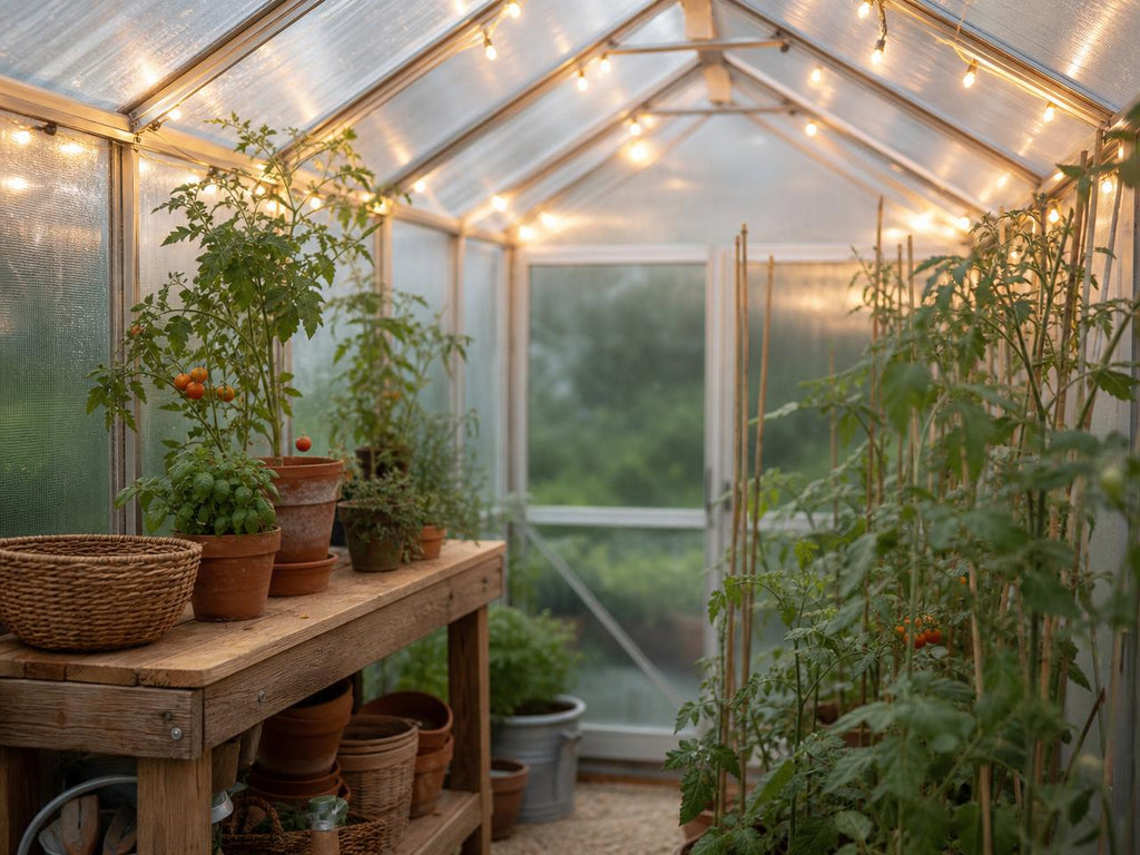 Intérieur serre Serrely, tomates et plan de travail